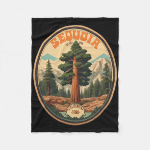 Sequoia National Park Tree Illustration Hiking Ret Fleece Blanket