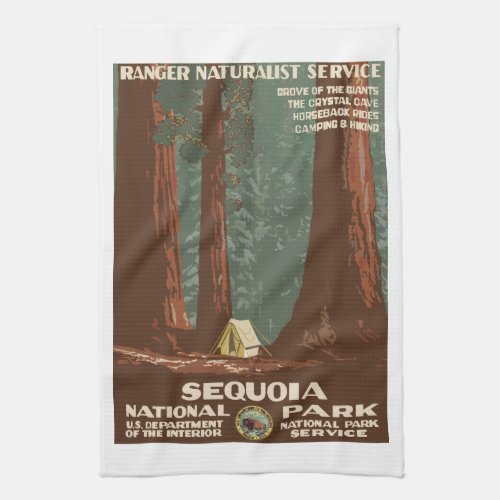 Sequoia Park CA vintage tourist travel poster Kitchen Towel