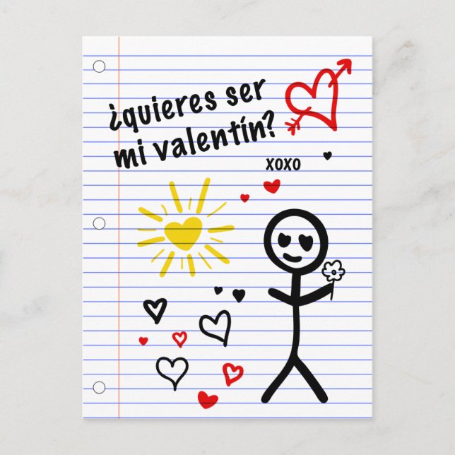 ser mi valentin bocetos de papel de cuaderno postcard (Front)
