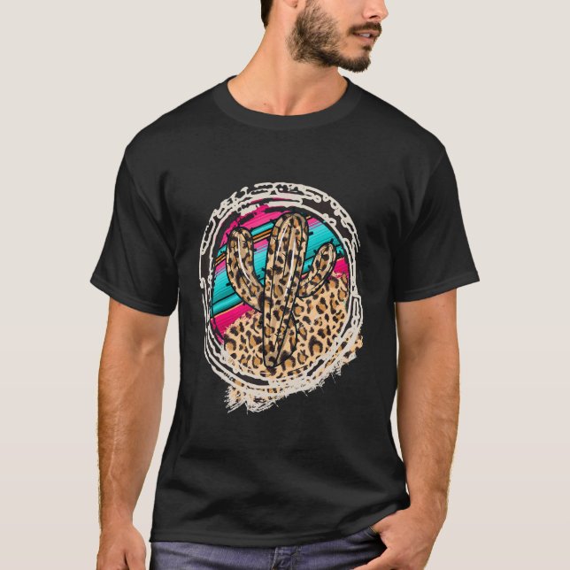 SERAPE CACTUS Leopard Cow Pattern Print Cowgirl Ro T-Shirt (Front)