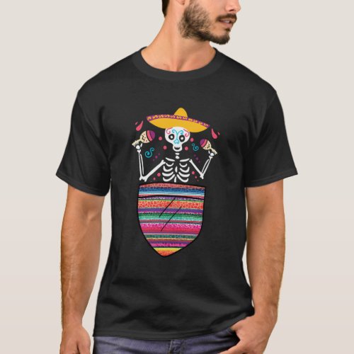 Serape Calaca Blanket Pocket Mexican Fiesta Party T_Shirt