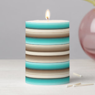 Serape Design in Teal Blue, Beige, and Brown Pillar Candle