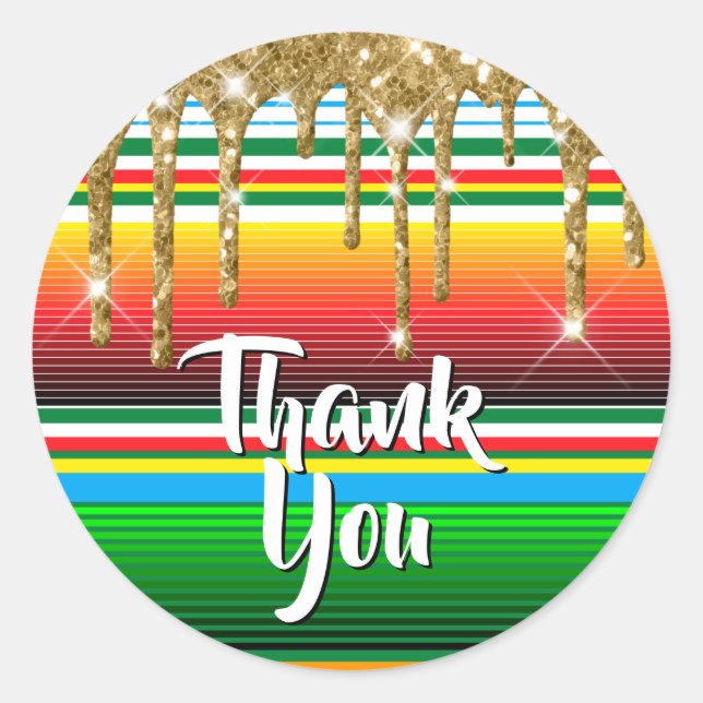 Serape Dripping Gold Glitter Thank You Classic Round Sticker (Front)