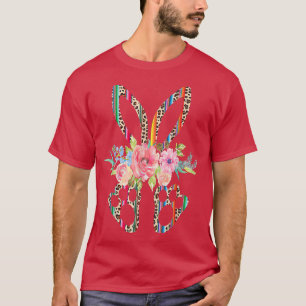 Serape Leopard Bunny With Floral Rabbit Cute Happy T-Shirt