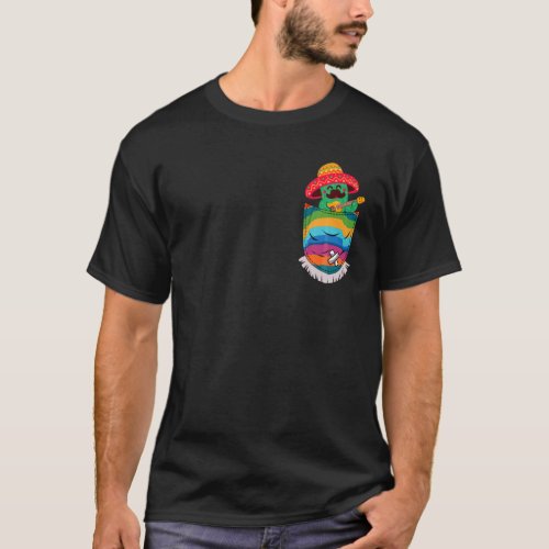 Serape Pocket Pinata Mexican Cactus Guitar Fiesta T_Shirt