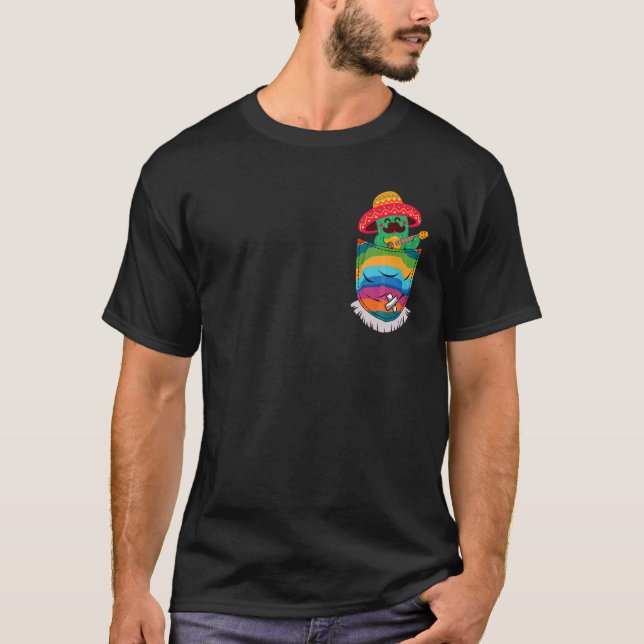 Serape Pocket Pinata Mexican Cactus Guitar Fiesta T-Shirt (Front)
