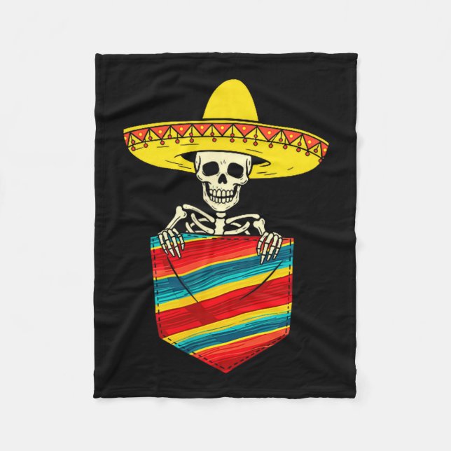 Serape skeleton mariachi pocket cinco de mayo fleece blanket (Front)