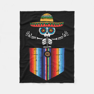 Serape Skeleton Mariachi Pocket Cinco De Mayo Mexi Fleece Blanket