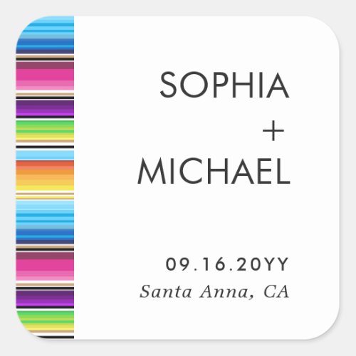 Serape Spring Minimal Wedding Invitation  Square Sticker