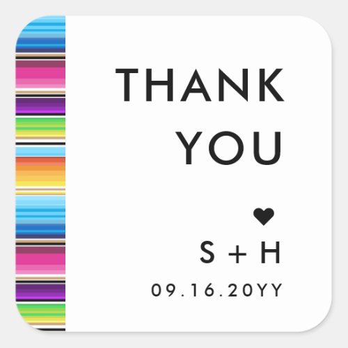 Serape Spring Stripes  Thank You Square Sticker