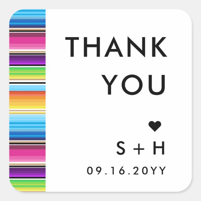 Serape Spring Stripes | Thank You Square Sticker (Front)