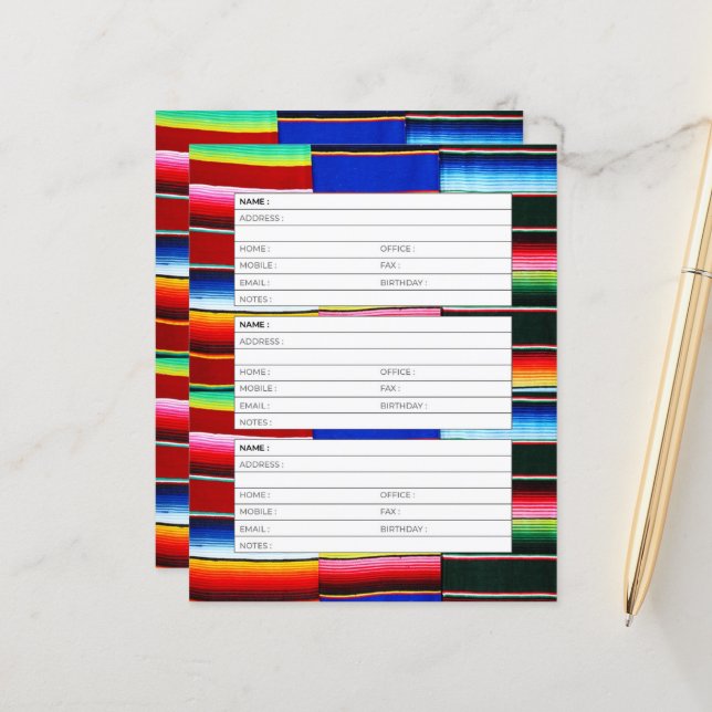 Serape stripes address book page (Front/Back In Situ)