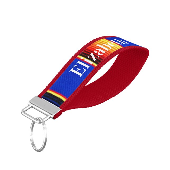 Serape stripes personalized wrist keychain (Angled Down)