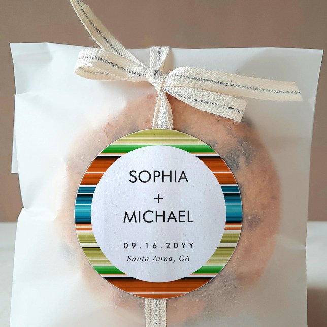 Serape Summer | Minimal Wedding  Classic Round Sticker (Creator Uploaded)