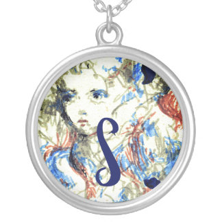 Seraph Ink Pen Drawing with your letter Silver Plated Necklace