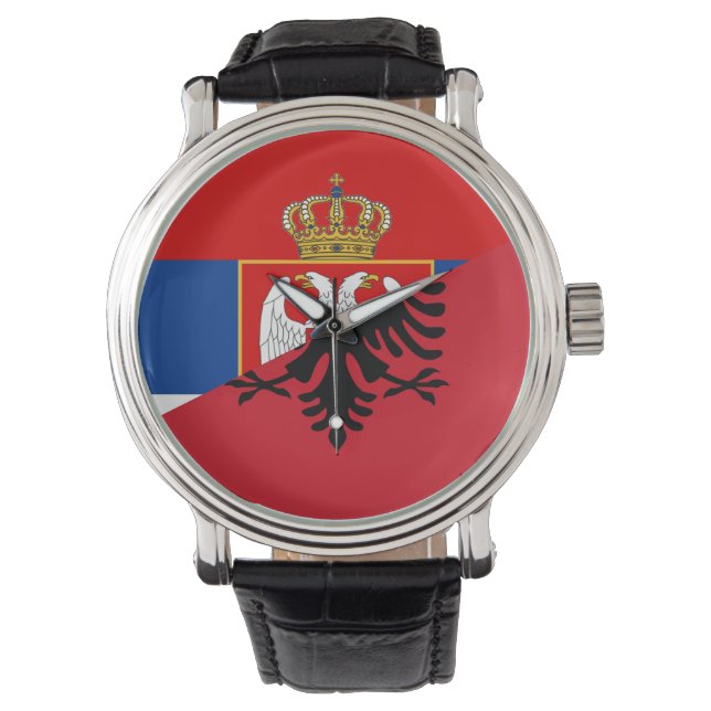 serbia albania flag country half symbol watch (Front)