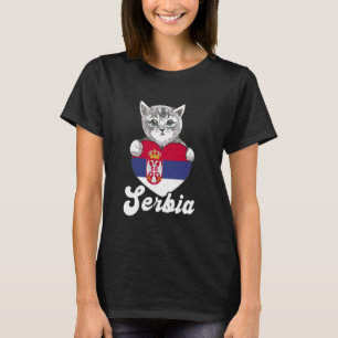 Serbia Cute Cat Heart Serbian Roots Flag Srbija Ro T-Shirt