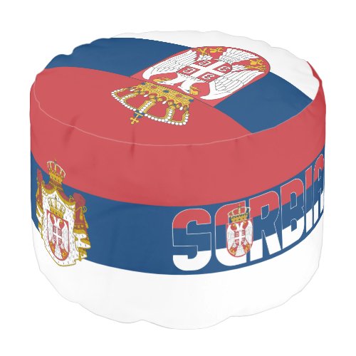 Serbia Flag and Coat of Arms Patriotic Round Pouf