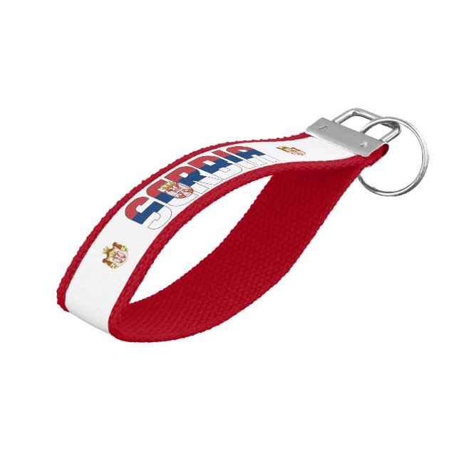 Serbia Flag Charming Patriotic Wrist Keychain (Angled Up)