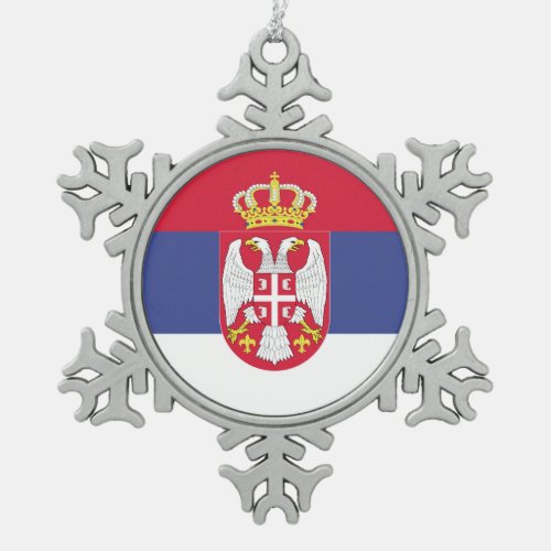 Serbia Flag Emblem Snowflake Pewter Christmas Ornament