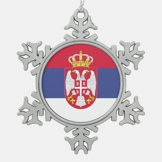 Serbia Flag Emblem Snowflake Pewter Christmas Ornament (Front)