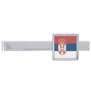 Serbia Flag Silver Finish Tie Bar