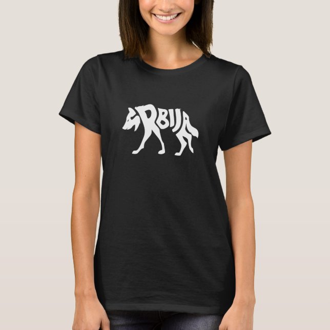Serbia Gray Wolf Srbija Word Cool Animal T-Shirt (Front)