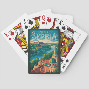 Serbia Landscape Illustration Travel Art Vintage Poker Cards