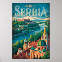 Serbia Landscape Illustration Travel Art Vintage