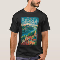 Serbia Landscape Illustration Travel Art Vintage