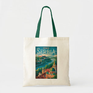 Serbia Landscape Illustration Travel Art Vintage Tote Bag