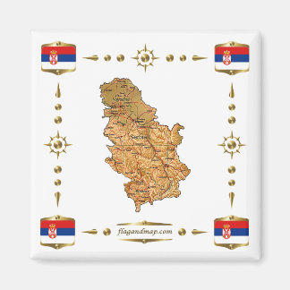 Serbia Map + Flags Magnet