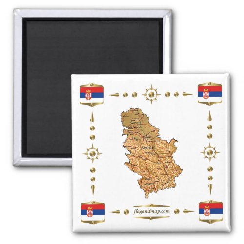 Serbia Map  Flags Magnet
