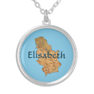 Serbia Map + Name Necklace
