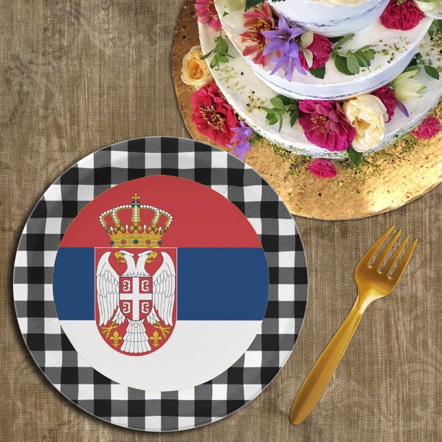 Serbia Plate, buffalo plaid & Serbian Flag Paper Plates (Creator Uploaded)