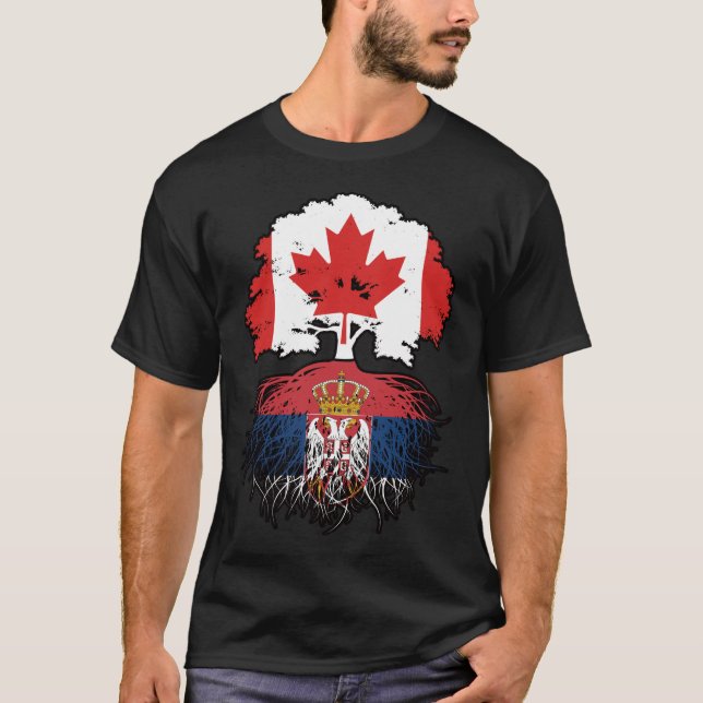 Serbia Serbian Canadian Canada Tree Roots Flag T-Shirt (Front)