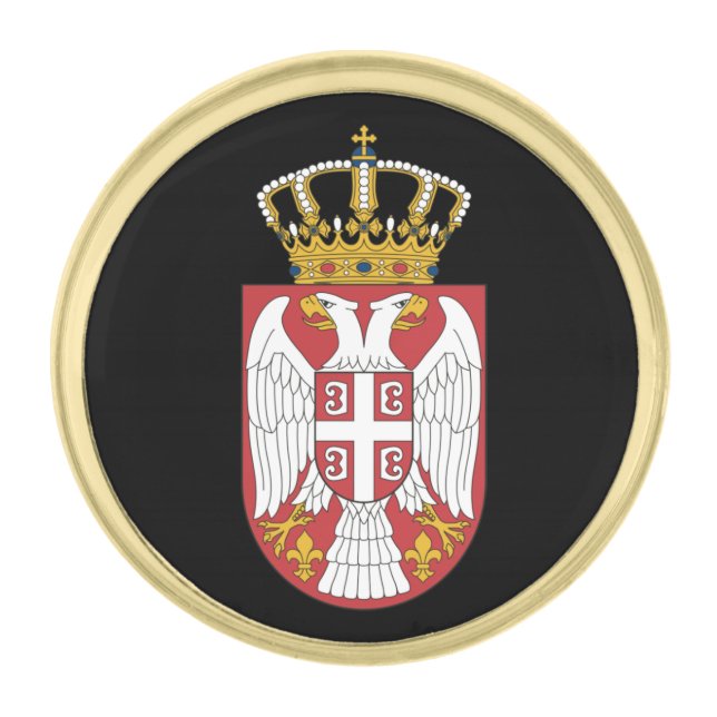 Serbia & Serbian Coat of Arms, Flag / business Gold Finish Lapel Pin (Front)