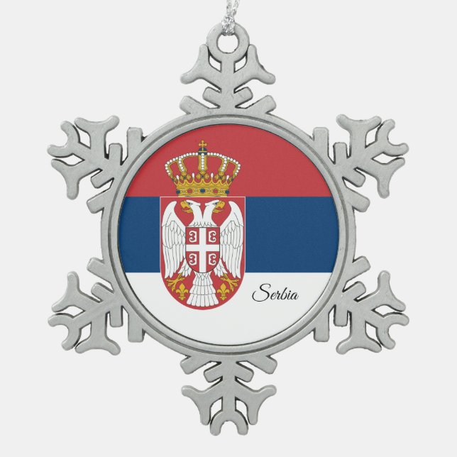 Serbia snowflake, Serbian Flag Snowflake Pewter Christmas Ornament (Front)