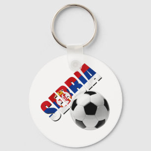 Serbia soccer ball Serbian flag worded logo Keychain