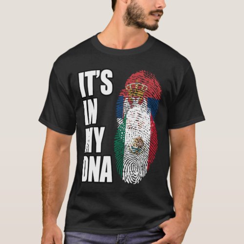 Serbian And Mexican Vintage Heritage DNA Flag T_Shirt