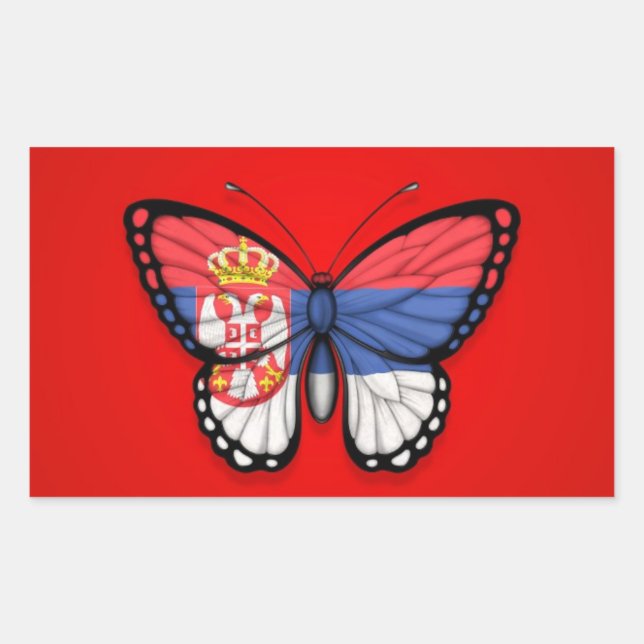 Serbian Butterfly Flag on Red Rectangular Sticker (Front)