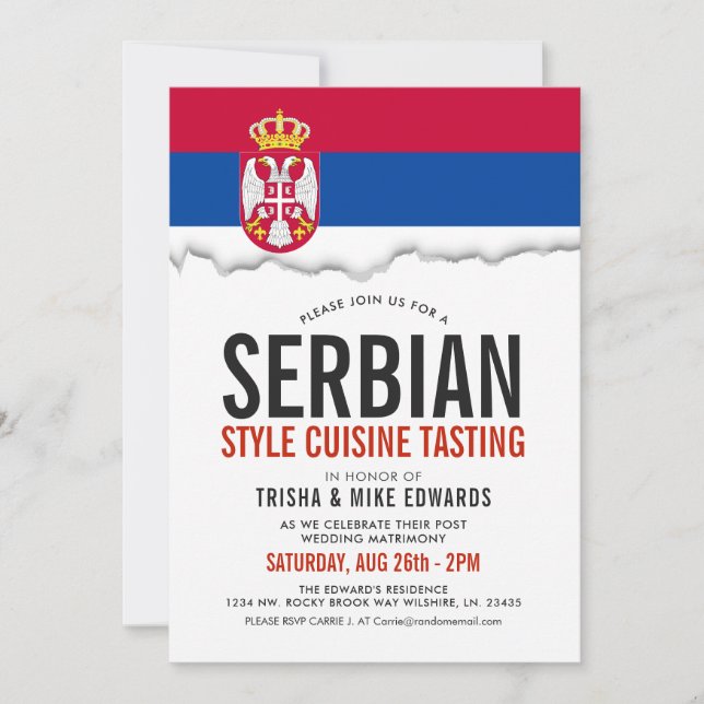 Serbian Cuisine | Party Flag White Invite (Front)