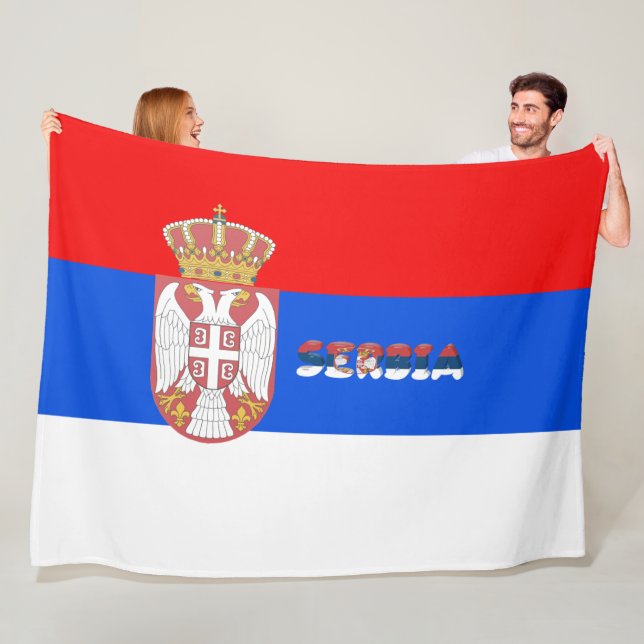 Serbian flag fleece blanket (In Situ)