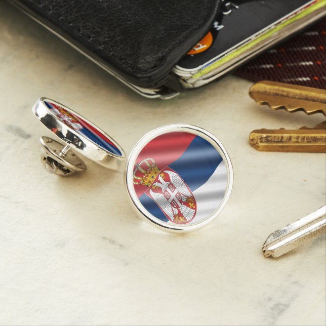 Serbian flag lapel pin (In Situ)