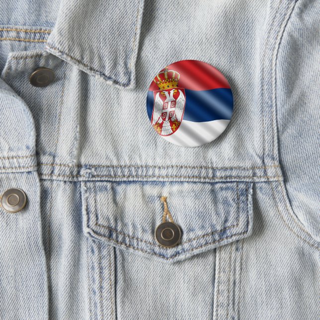 Serbian flag pinback button (In Situ)