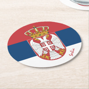 Serbian flag & Serbia wedding, party /sports Round Paper Coaster
