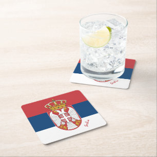Serbian flag & Serbia wedding, party /sports Square Paper Coaster