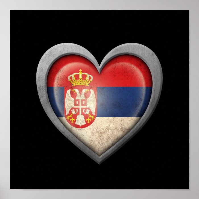 Serbian Heart Flag with Metal Effect Print