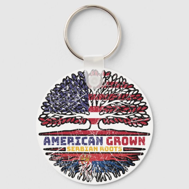 Serbian Serbia US American USA United States Tree Keychain (Front)