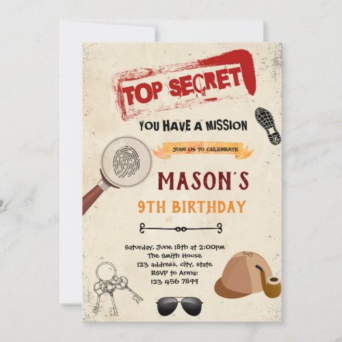 Serect agent spy birthday invitation